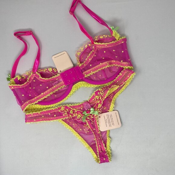 Agent Provocateur Connie Pink Yellow 36D/3 Set NWT - Picture 8 of 12